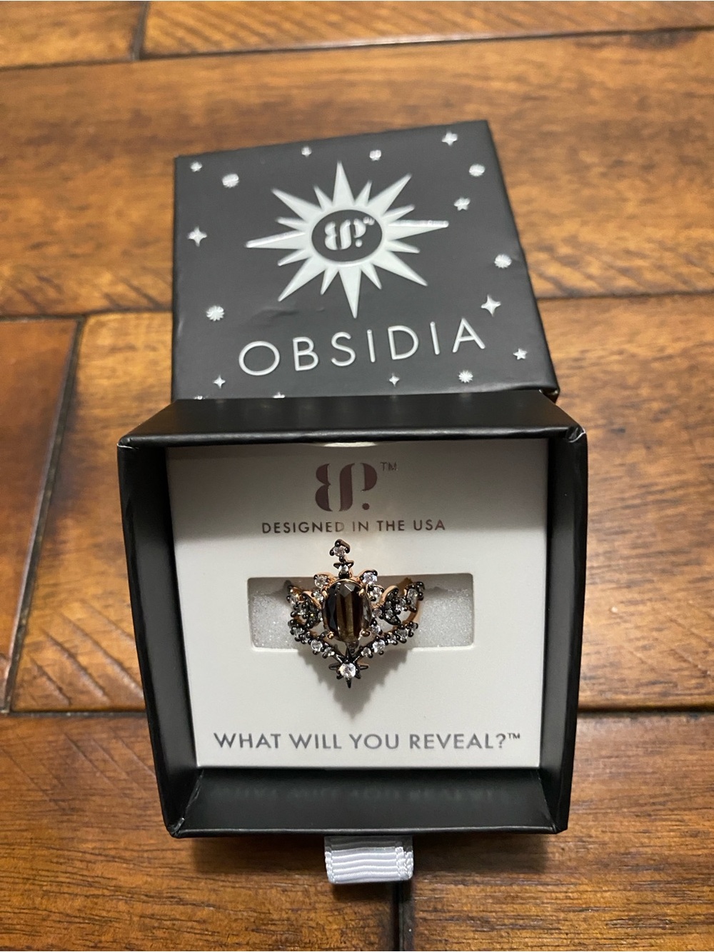 Bomb Party Obsidia Ring - 7 - Galactic Hero- Rutilated Quartz - Rose Gold & Hema